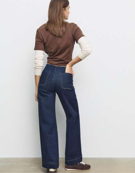 Stradivarius D77 minimalist jeans with pockets in overdyed blue denim, 3 of 4