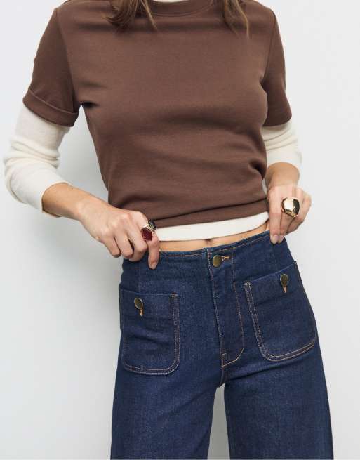 Stradivarius D77 minimalist jeans with pockets in overdyed blue denim, 4 of 4