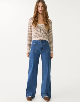 Stradivarius D77 minimalist jeans with pockets in overdyed blue - view 1
