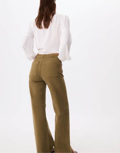 Stradivarius D77 minimalist trousers with pockets in khaki - view 1