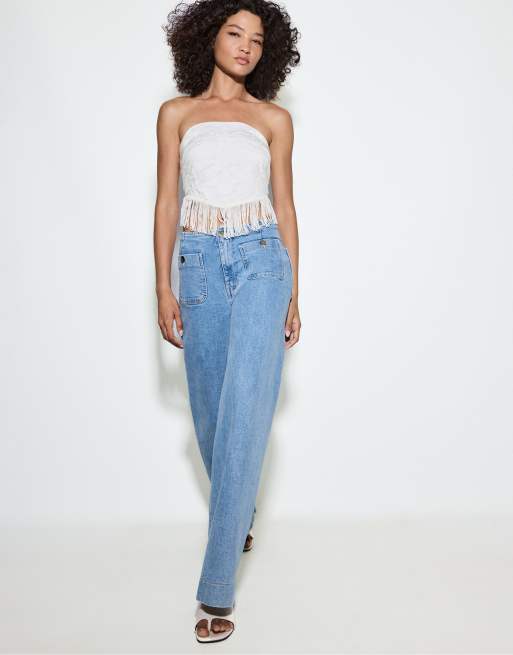 Stradivarius - D77 - Minimalistische jeans met zakken in lichtblauw, 2 van 4