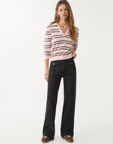 Stradivarius - D77 - Minimalistische jeans met zakken in zwart met wassing - view 1