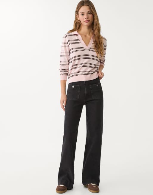 Stradivarius - D77 - Minimalistische jeans met zakken in zwart met wassing