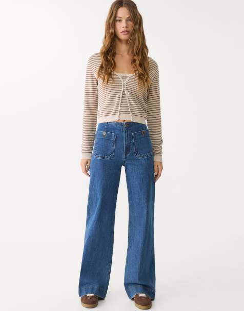 Stradivarius - D77 - Minimalistiske jeans med lommer i overfarvet blå - view 1