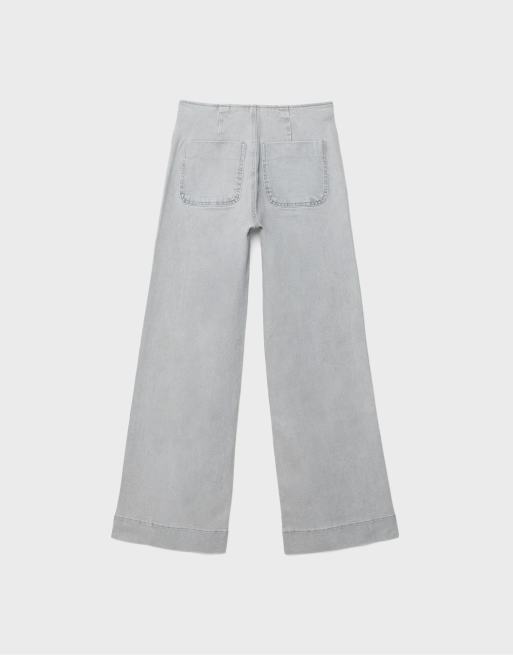 Stradivarius - D77 - Minimalistiske jeans med lommer i overfarvet blå, 7 af 7