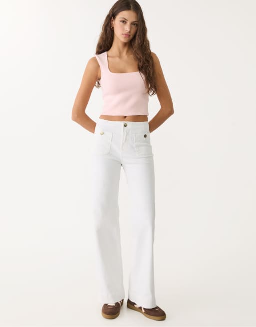 Stradivarius - D77 - Pantalon minimaliste avec poches - Blanc