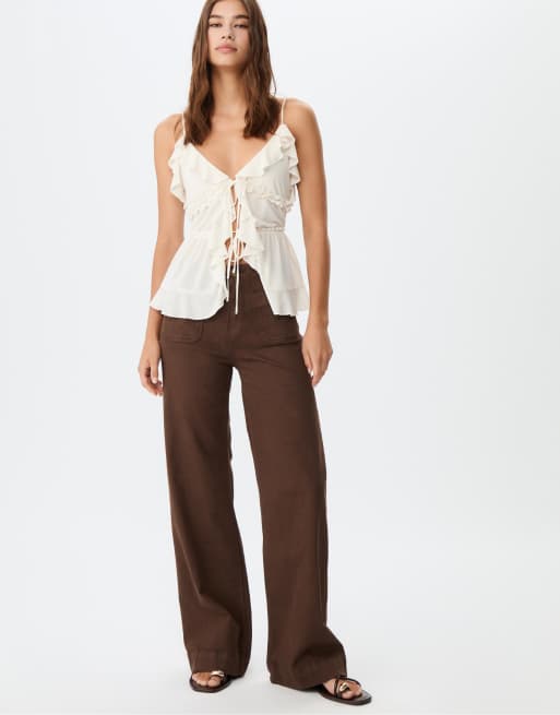 Stradivarius - D77 - Pantaloni Minimal In Tessuto A Coste Color Bordeaux Con Tasche