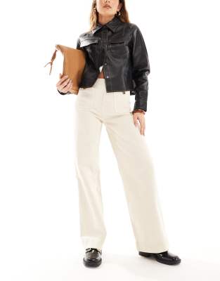 D77 straight leg jean with button detail in ecru-Neutral