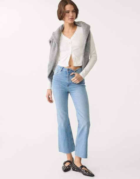 Stradivarius D78 cropped flared jeans in light blue - view 1
