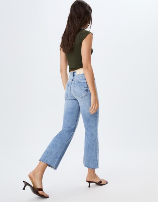 Stradivarius - D78 - Cropped flared jeans in medium denim met wassing, 3 van 4