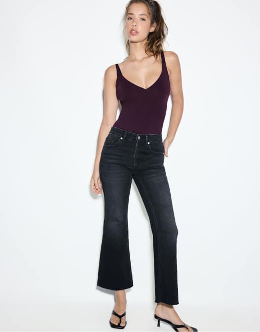 Stradivarius D78 cropped flared jeans in washed blue, 5 van 7