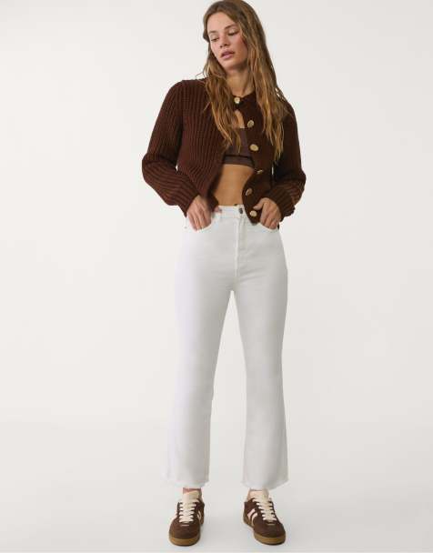 Stradivarius - D78 - Hvide cropped jeans med svaj - view 1