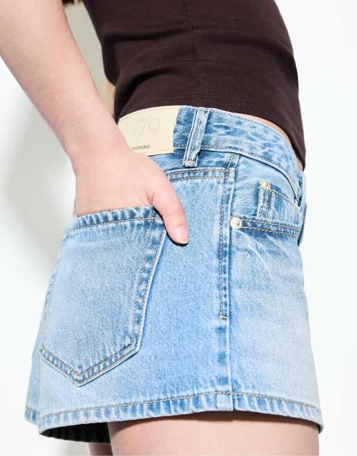 Stradivarius - D79 - Short met lage taille in middenblauw denim, 3 van 4