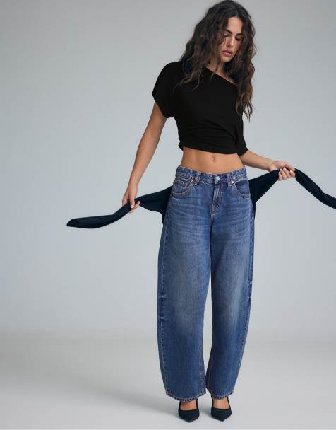 Stradivarius D80 barrel fit jeans i mellanblå denimtvätt - view 1