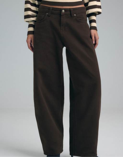 Stradivarius D80 barrel fit jeans in brown, 2 of 7
