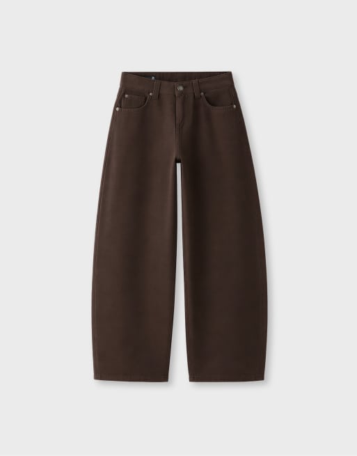 Stradivarius D80 barrel fit jeans in brown, 6 of 7