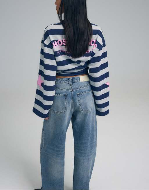 Stradivarius – D80 – Blå jeans med barrelben, 3 av 7