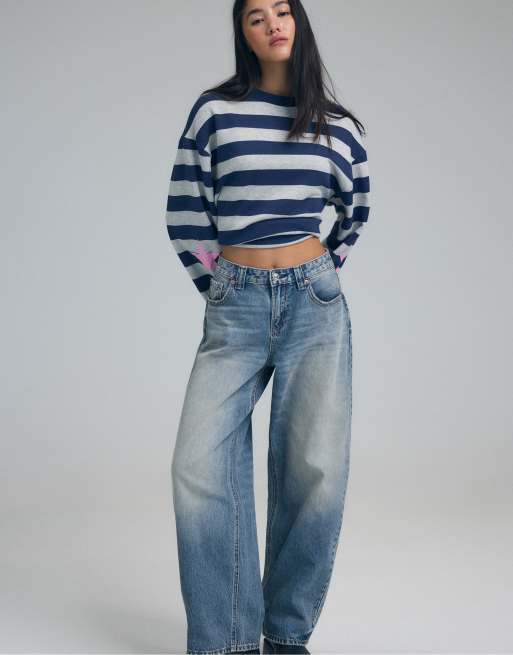 Stradivarius – D80 – Blå jeans med barrelben, 5 av 7