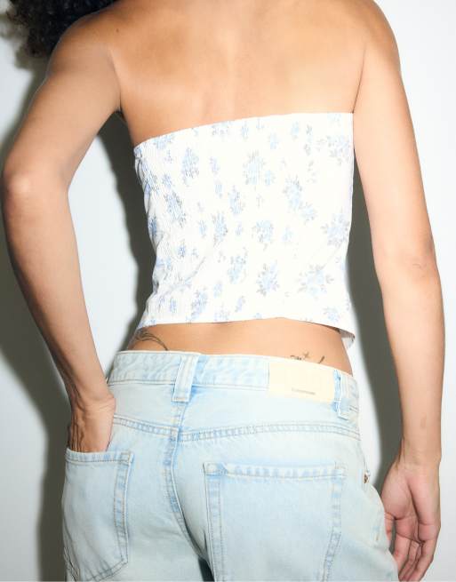 Stradivarius - D80 - Jean bouffant surteint - Bleu denim, 4 de 7