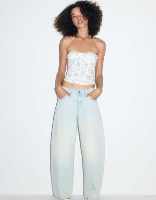 Stradivarius - D80 - Jean bouffant surteint - Bleu denim, 5 de 7