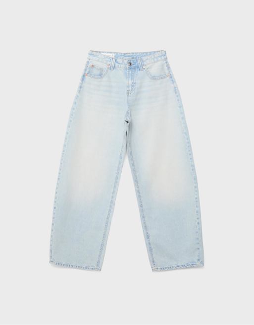 Stradivarius - D80 - Jean bouffant surteint - Bleu denim, 6 de 7