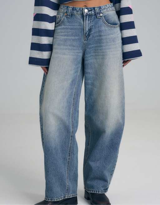 Stradivarius - D80 - Jeans met ballonpijpen in blauw denim, 2 van 7