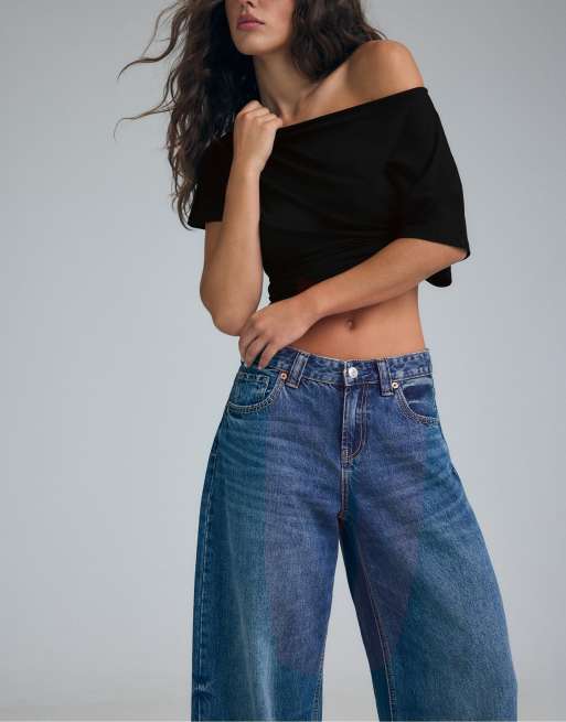 Stradivarius - D80 - Jeans met wijde ronde pijpen in medium wassing, 5 van 7