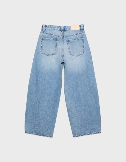 Stradivarius - D80 - Jeans met wijde ronde pijpen in middenblauw denim, 7 van 7