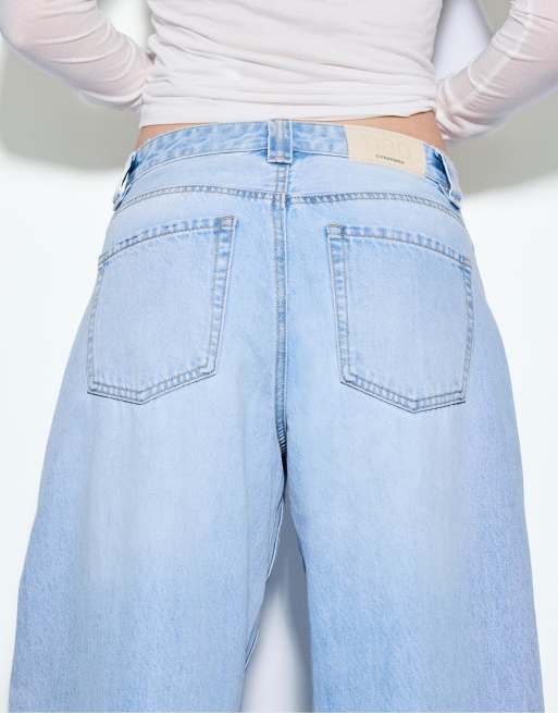 Stradivarius – D80 – Mellanblå jeans med barrelben, 4 av 7