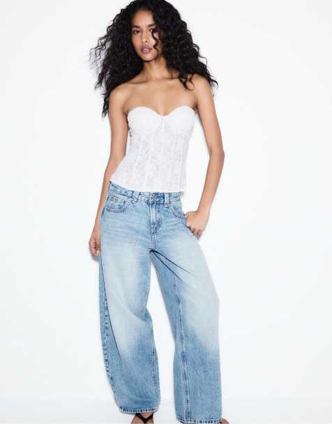 Stradivarius – D80 – Mellanblå jeans med barrelben - view 1