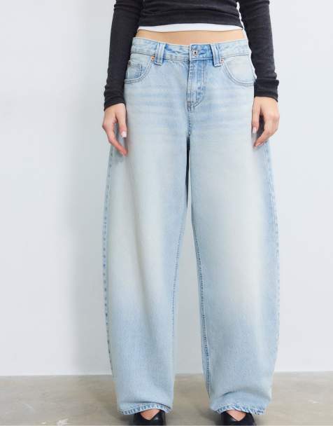 Stradivarius - D80 - Overfarvede blå barrel-jeans - view 1