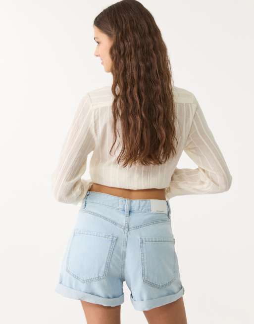 Stradivarius – D83 – Ljusblå mom shorts, 3 av 4