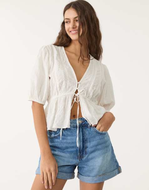 Stradivarius – D83 – Mom-Shorts in Mittelblau - view 1