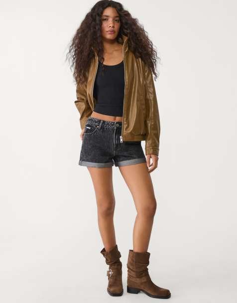 Stradivarius – D83 – Mom-Shorts in verwaschenem Schwarz - view 1