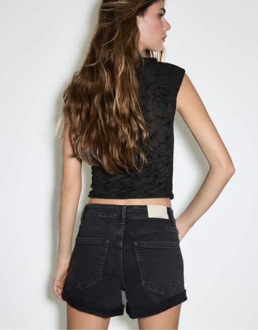 Stradivarius D85 slim mom shorts in light blue, 3 of 4