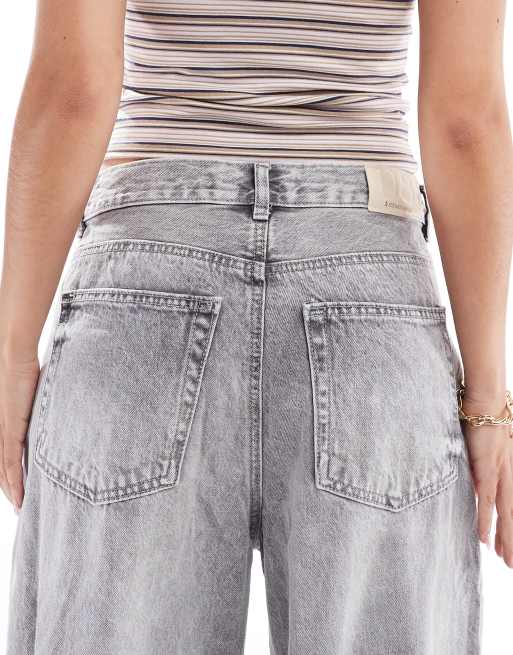 Stradivarius D88 wide baggy jeans in gray wash
