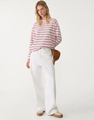 Stradivarius - D88 - Baggy jeans met wijde pijpen in ecru - view 1