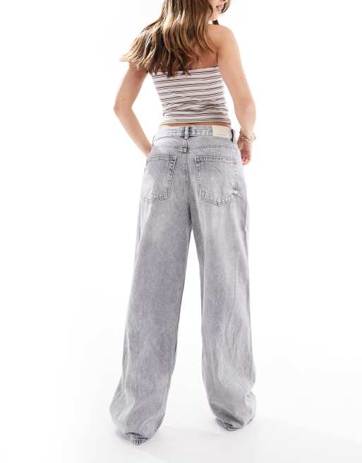 Stradivarius – D88 – Grå, tvättade, baggy jeans, 3 av 5