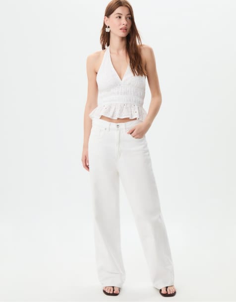 Stradivarius – D88 – Naturvita baggy jeans med vida ben - view 1