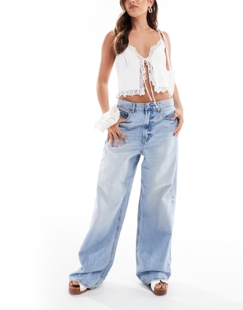 Stradivarius - D88 - Posede jeans med lav talje i mørkeblå vask - view 1