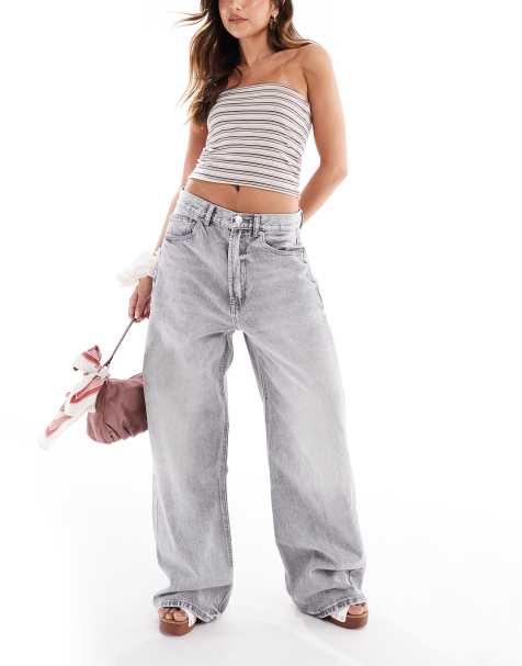 Stradivarius – D88 – Weite Jeans in grauer Waschung - view 1