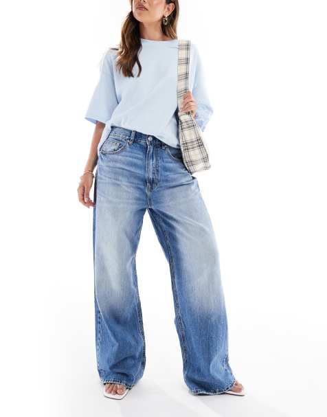 Stradivarius – D88 – Weite Jeans in Mittelblau mit weitem Bein - view 1