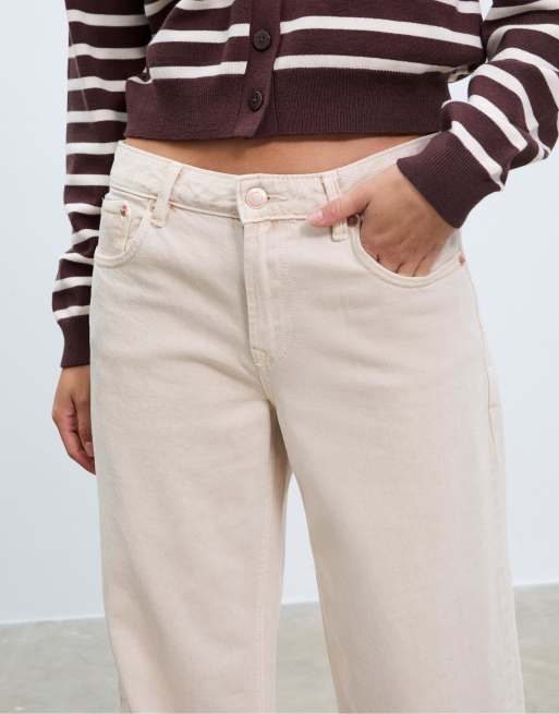 Stradivarius – D91 – Beige jeans med låg midja och vida ben, 2 av 4