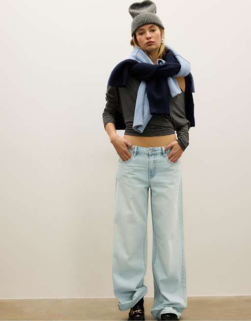 Stradivarius – D91 – Denim-Jeans in Mittelblau mit weitem Bein und niedrigem Bund, 2 von 4