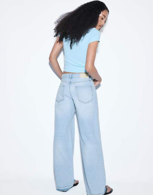 Stradivarius – D91 – Denim-Jeans in mittelhellem Blau mit weitem Bein und niedrigem Bund, 3 von 7