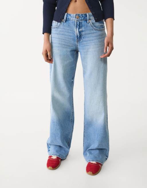 Stradivarius - D91 - Jean ample à taille basse - Bleu clair