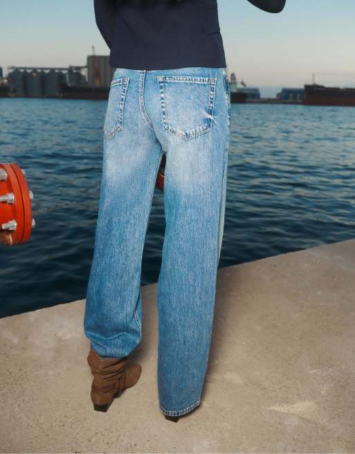 Stradivarius - D91 - Jean ample à taille basse - Bleu moyen délavé, 2 de 4