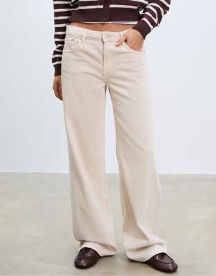 Stradivarius - D91 - Jean ample en sergé à taille basse - Taupe-Blanc