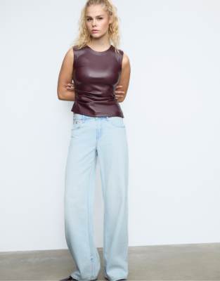 Stradivarius - D91 - Jean ample taille basse - Bleu denim