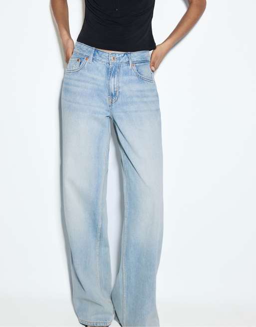 Stradivarius - D91 - Jean ample taille basse - Denim bleu clair moyen, 2 de 5